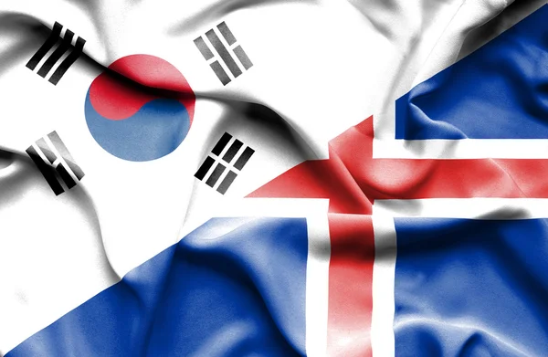 Drapeau de l'Islande et de la Corée du Sud — Photo