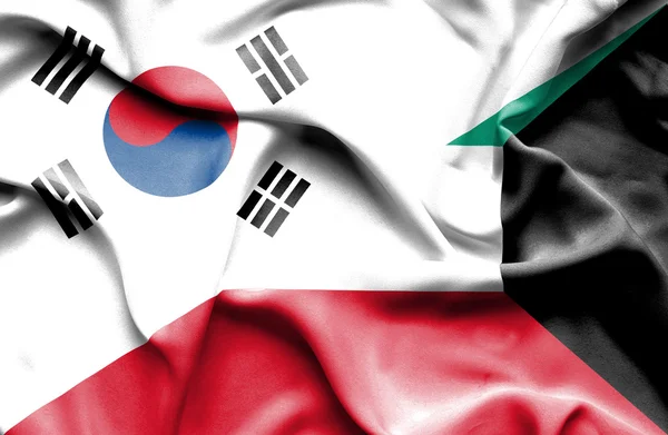 Drapeau du Koweït et de la Corée du Sud — Photo