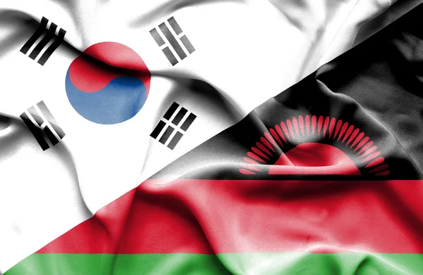 Sventolando bandiera del Malawi e della Corea del Sud — Foto Stock
