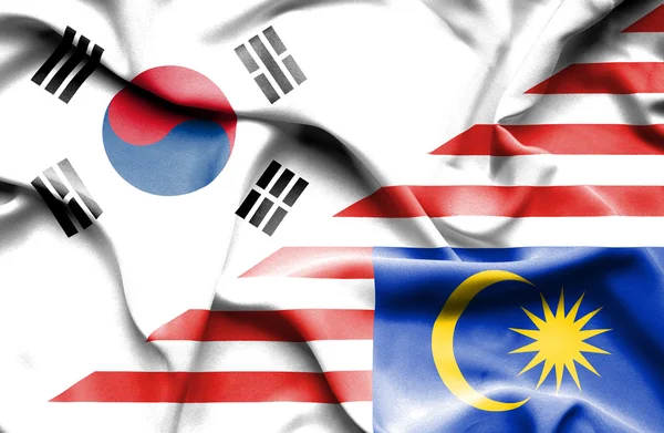 Waving flag of Malaysia and South Korea — Stock Photo, Image