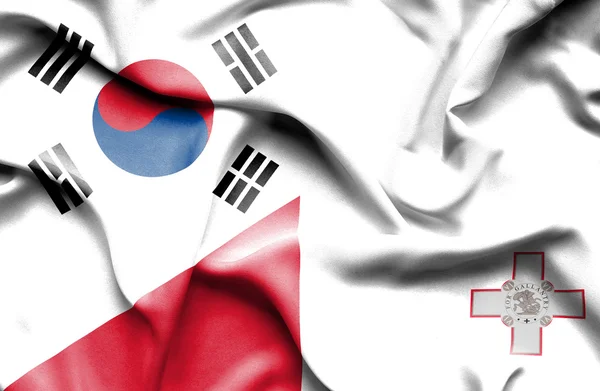 Waving flag of Malta and South Korea — Stock Photo, Image