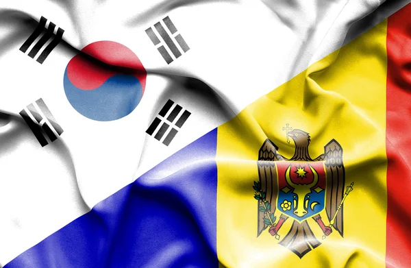 Moldavya ve Güney Kore bayrağı sallayarak — Stok fotoğraf