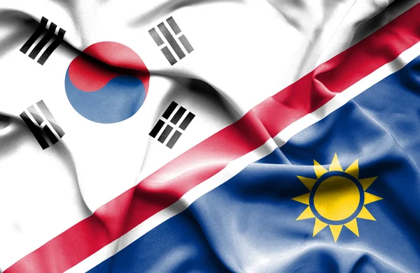 Sventolando bandiera della Namibia e della Corea del Sud — Foto Stock