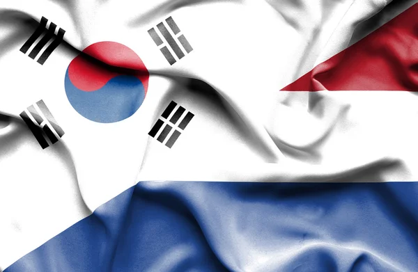 Drapeau des Pays-Bas et de la Corée du Sud — Photo