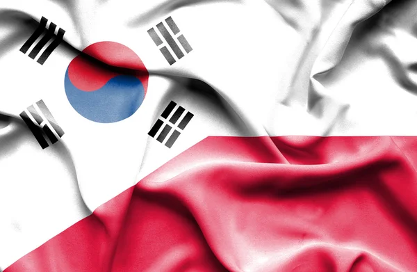 Waving flag of Poland and South Korea — Stock Photo, Image