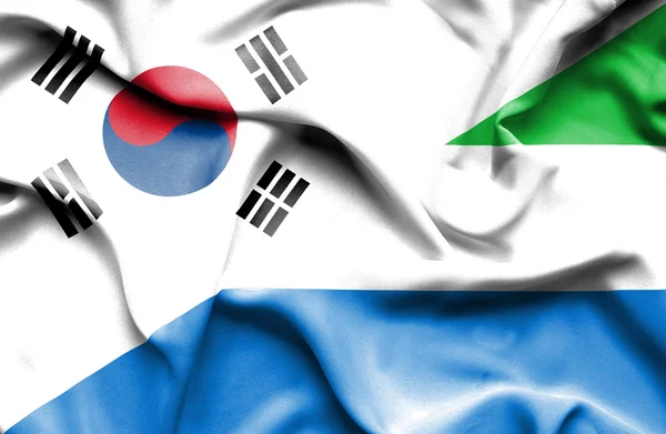 Flagge von Sierra Leone und Südkorea geschwenkt — Stockfoto