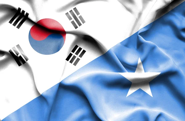 Waving flag of Somalia and South Korea — Stock Photo, Image