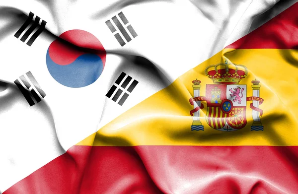 Drapeau de l'Espagne et de la Corée du Sud — Photo