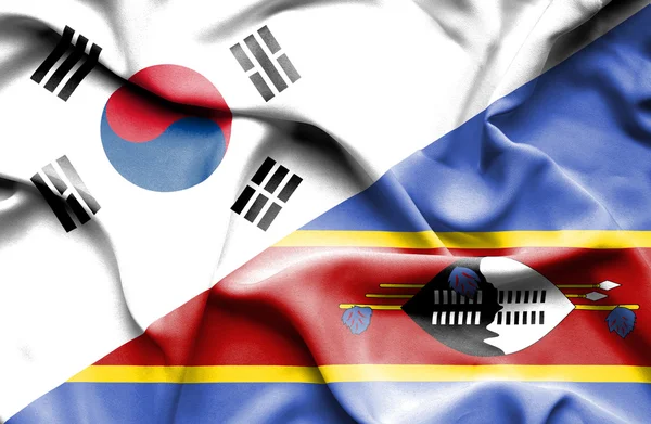 Waving flag of Swazliand and South Korea — Stock Photo, Image