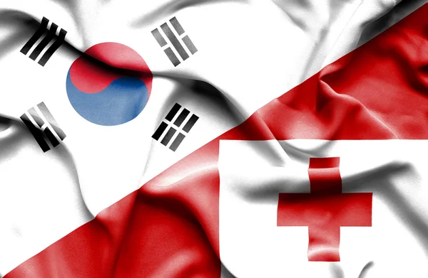 Sventolando bandiera di Tonga e Corea del Sud — Foto Stock