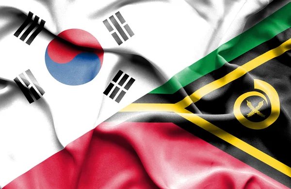 Waving flag of Vanuatu and South Korea — Stock Photo, Image