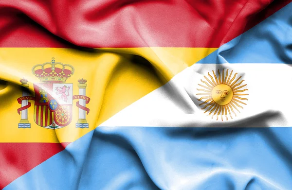 Bandera ondeante de Argentina y España — Foto de Stock