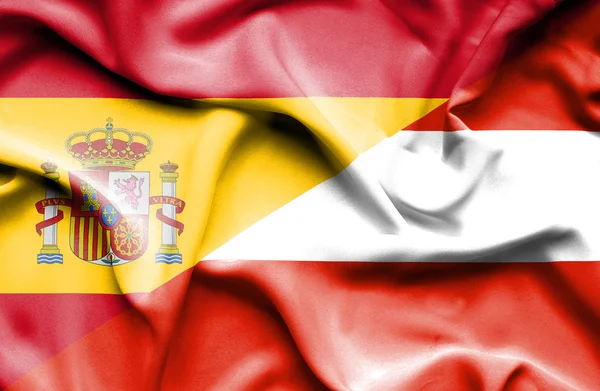 Waving flag of Austria and Spain — Stock Photo, Image