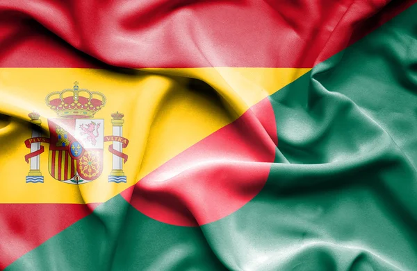 Flagge von Bangladesh und Spanien schwenken — Stockfoto