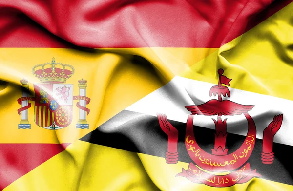 Viftande flagga brunei och Spanien — Stockfoto