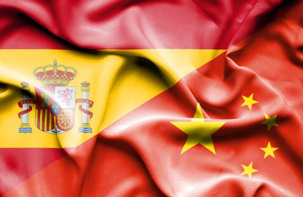 Waving flag of China and Spain — Stock Photo, Image