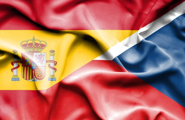 Viftande flagga Tjeckien och Spanien — Stockfoto