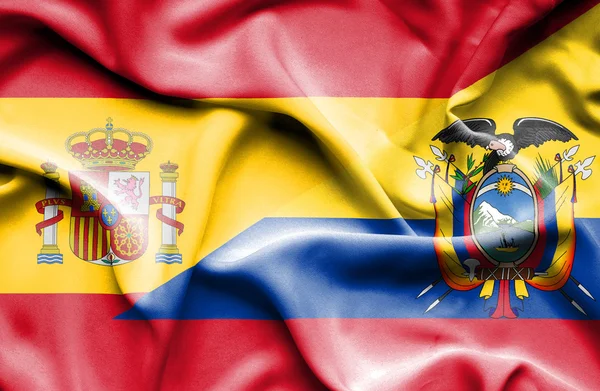 Waving flag of Ecuador and Spain — Stock Photo, Image