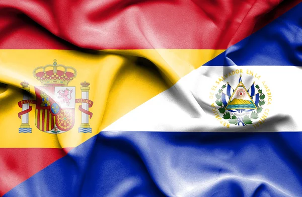 El salvador ve İspanya bayrağı sallayarak — Stok fotoğraf