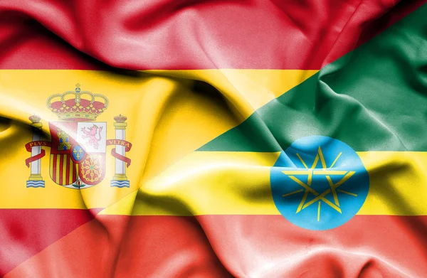 埃塞俄比亚和西班牙那飘扬的旗帜 — 图库照片