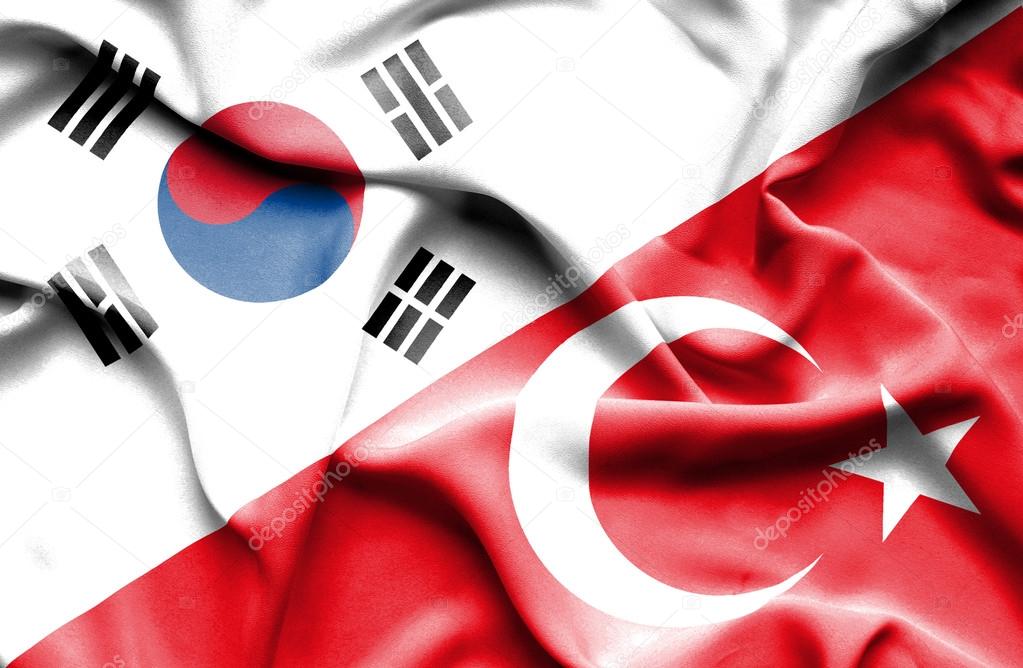 Waving flag of Turkey and South Korea