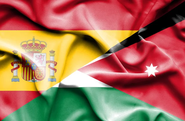 Flagge von Jordanien und Spanien schwenkend — Stockfoto