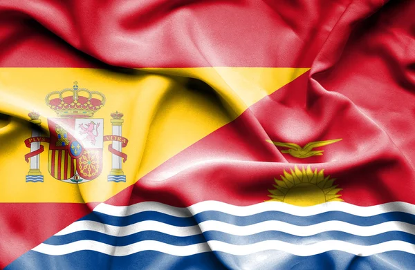 Waving flag of Kiribati and Spain — Stock Photo, Image