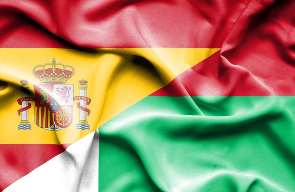 Machać flaga Madagaskaru i Hiszpania — Zdjęcie stockowe