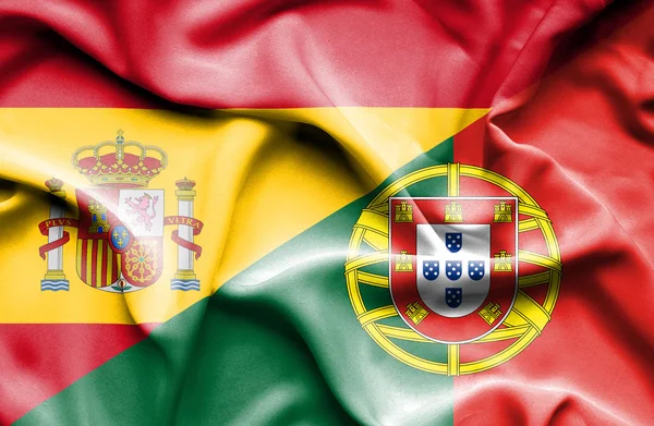 Portugal och Spanien viftande flagga — Stockfoto