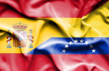 venezuela ve İspanya bayrağı sallayarak