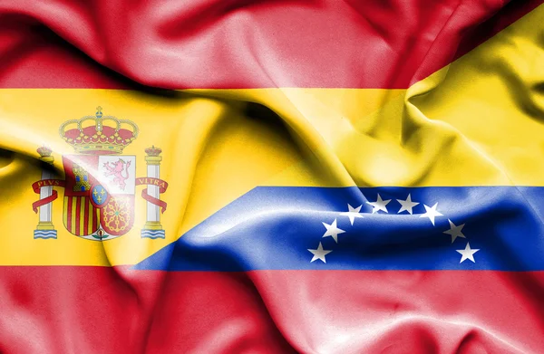 Machać Flaga Wenezueli i Hiszpania — Zdjęcie stockowe