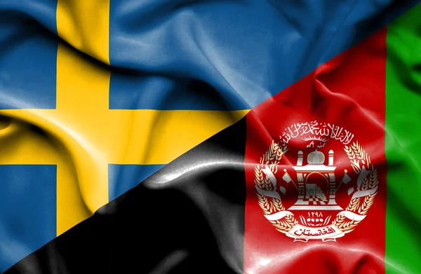 Bandiera sventolante di Afghanistan e Svezia — Foto Stock