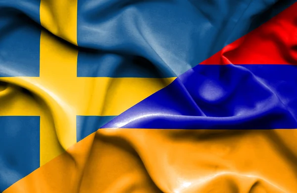 Waving flag of Armenia and Sweden — Stock Photo, Image