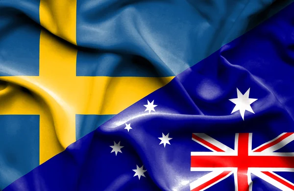 Bandiera sventolante di Australia e Svezia — Foto Stock