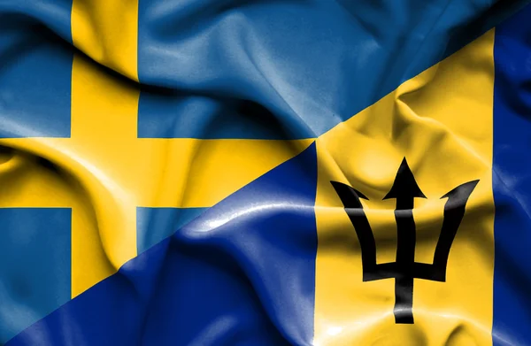 Waving flag of Barbados and Sweden — Stock Photo, Image