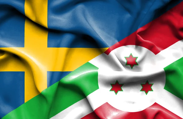 Bandera ondeante de Burundi y Suecia — Foto de Stock