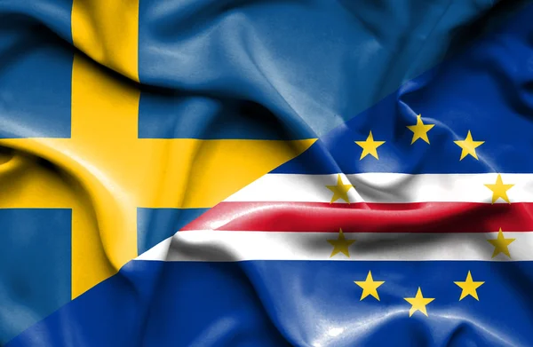 Waving flag of Cape Verde and Sweden — Stock Photo, Image