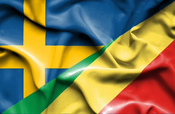 Viftande flagga republiken Kongo och Sverige — Stockfoto