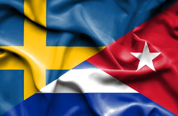 Küba ve İsveç bayrağı sallayarak — Stok fotoğraf