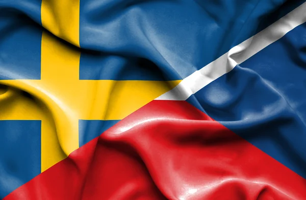 Waving flag of Czech Republic and Sweden — Stock Photo, Image