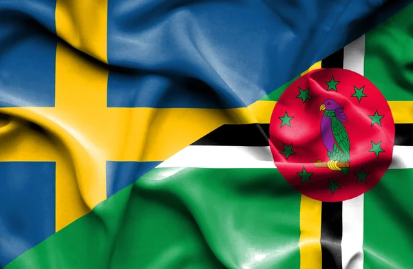 Viftande flagga dominica och Sverige — Stockfoto