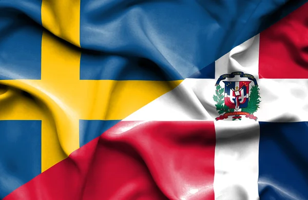Sventolando bandiera della Repubblica Dominicana e della Svezia — Foto Stock