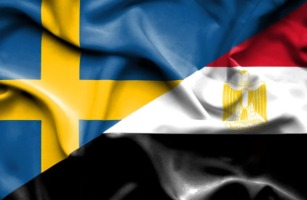 Waving flag of Egypt and Sweden — Stock Photo, Image