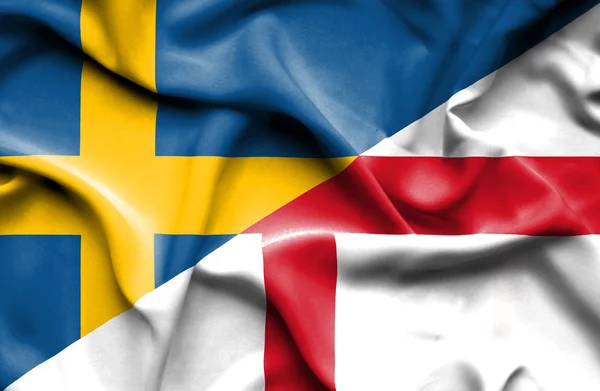 Waving flag of England and Sweden — Stock Photo, Image