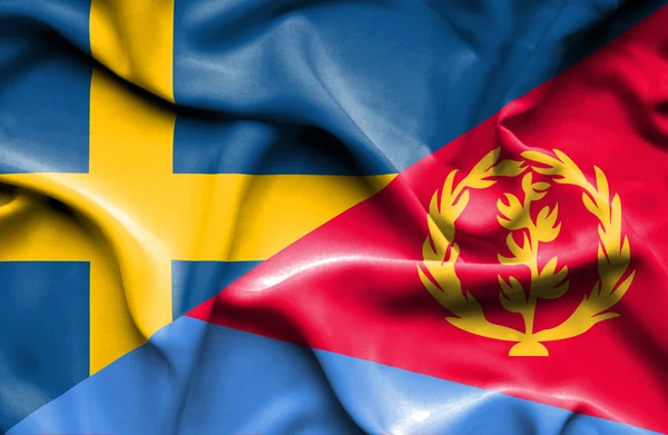 Waving flag of Eritrea and Sweden — Stock Photo, Image