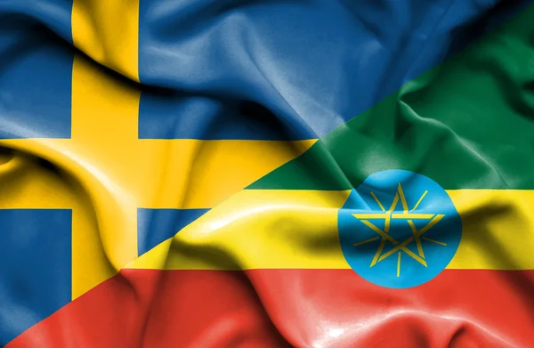 Drapeau de l'Ethiopie et de la Suède — Photo