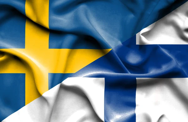 Bandera ondeante de Finlandia y Suecia — Foto de Stock