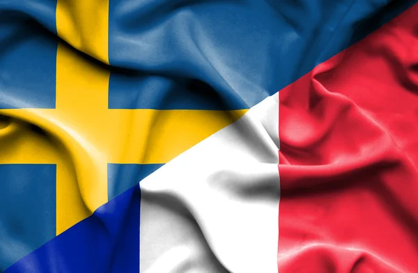 Sventolando bandiera di Francia e Svezia — Foto Stock
