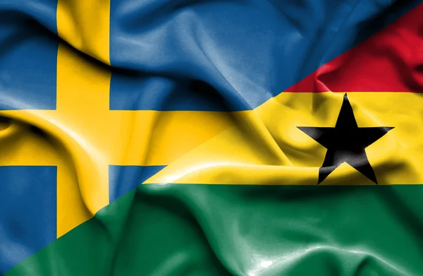 加纳和瑞典那飘扬的旗帜 — 图库照片