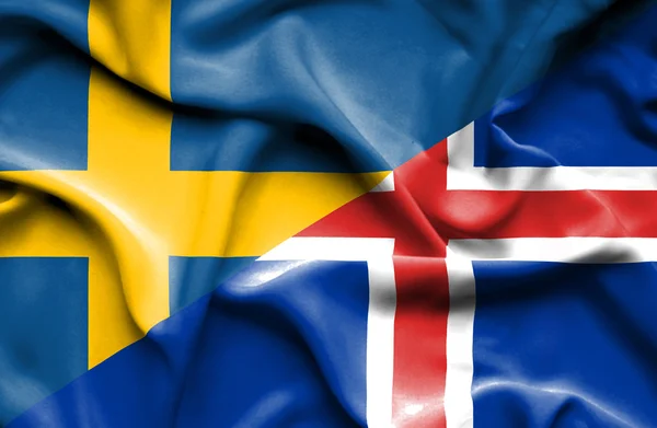 Bandiera sventolante di Islanda e Svezia — Foto Stock